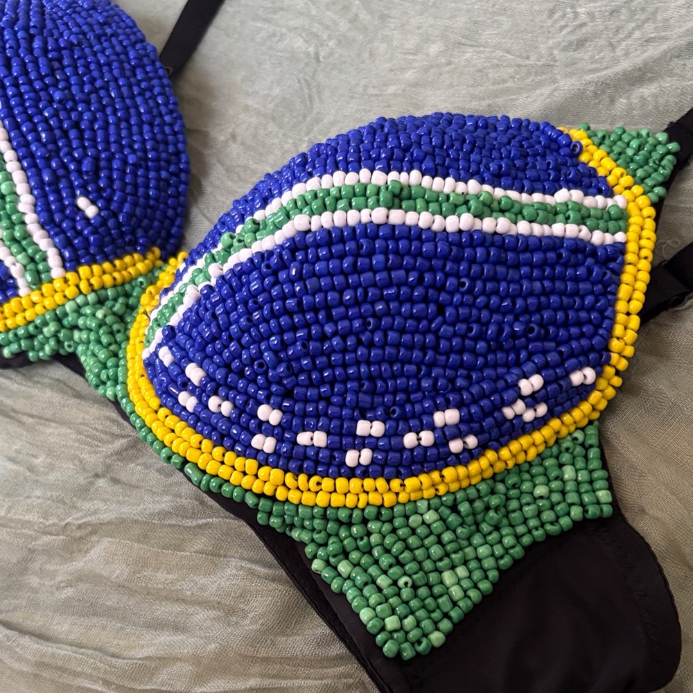 Vibrant Beaded Blue and Green Bra- Festival Top - Picture 4 of 6